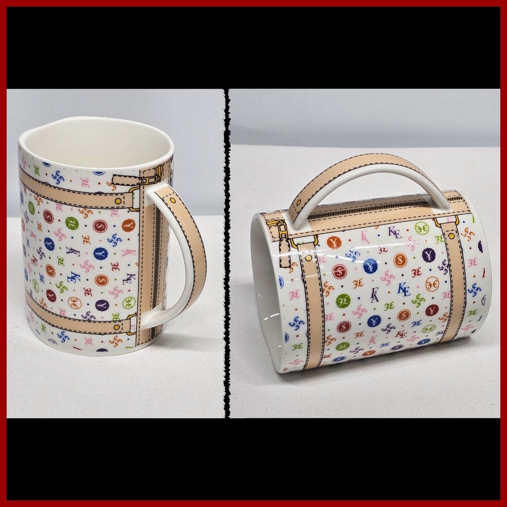 Money Symbols Purse Mug Whimsical 14oz Ceramic‎ Coffee Kitsch Collector Bag New